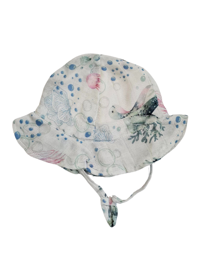Sunhat - Baby - Happy Turtles - 100 % Gauze / Cotton - 6 panel tie - Blues & Purples - HAPTUR243