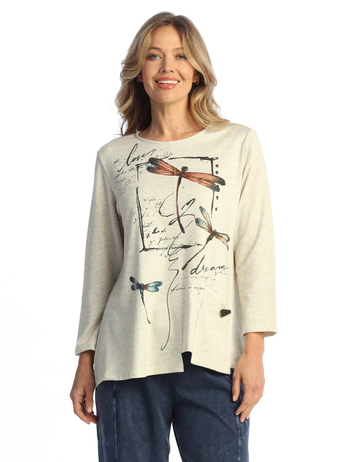 Te3-2146 Flutter Beige Dragon Fly1 Pocket Long Sleeve Drop Shoulder Women's