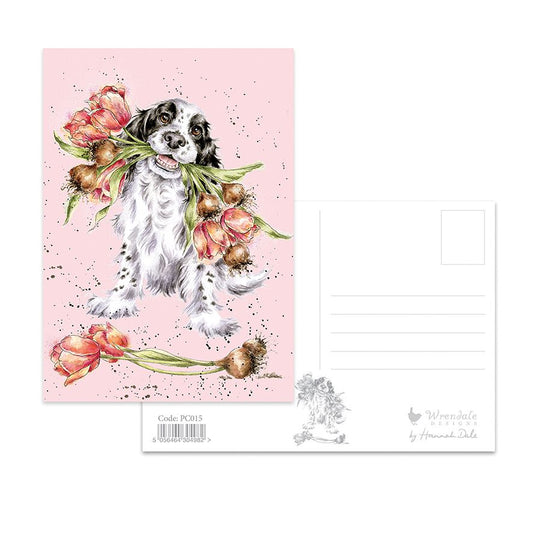Postcard - PC015-PUPPY WITH FLOWERS 