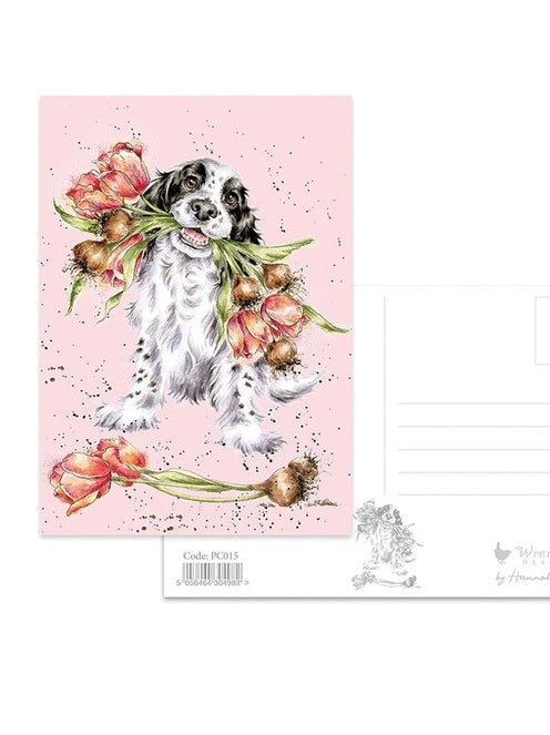 Postcard - PC015-PUPPY WITH FLOWERS