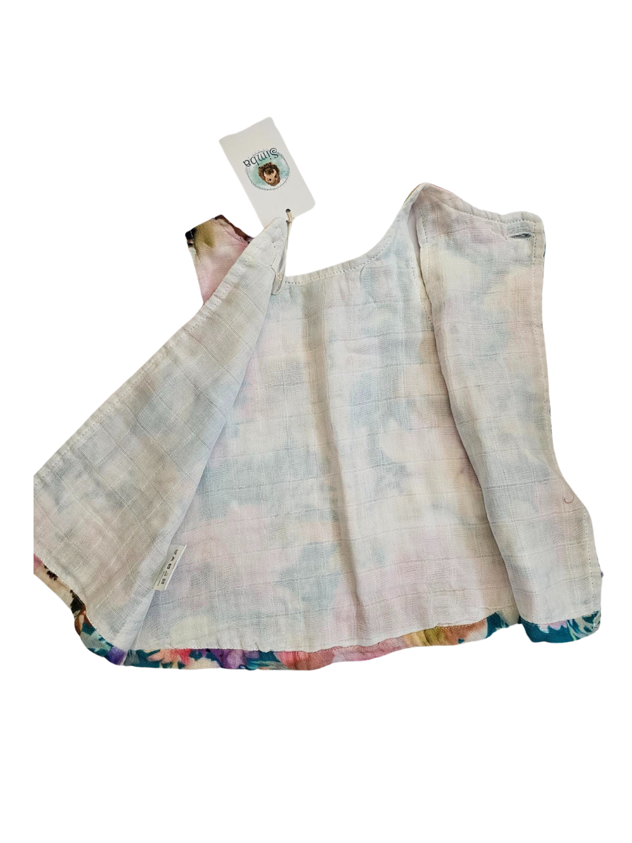Dress - Split Open Back Tropical Teal 100% Cotton / Gauze with bloomers TROTEA241