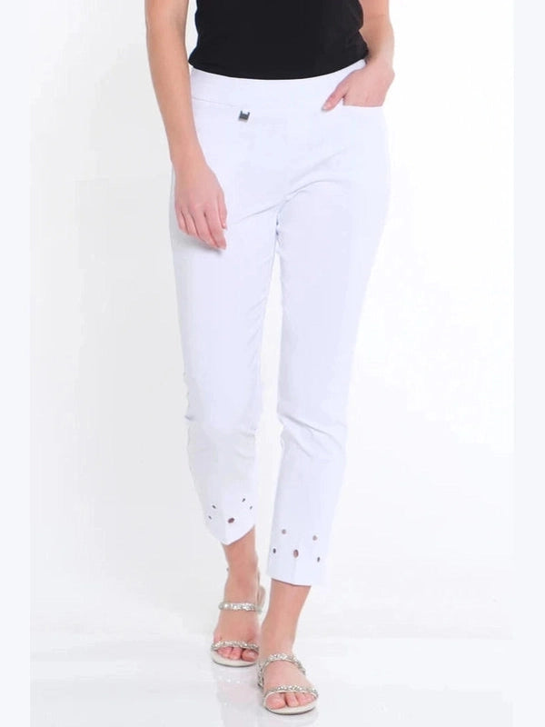 Pants - Women - Ankle with Front pockets - White - Cirlces in botton of leg - M14707PM