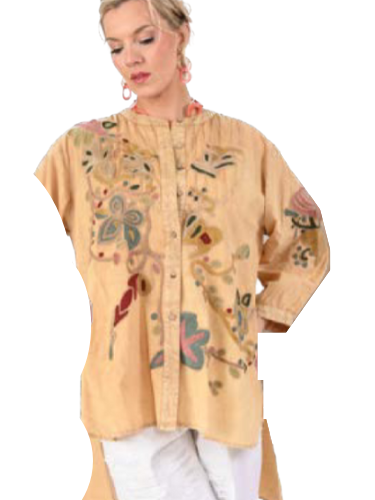 Shirt/Tunic Long Low/High Embroidered Natural PL-C37T