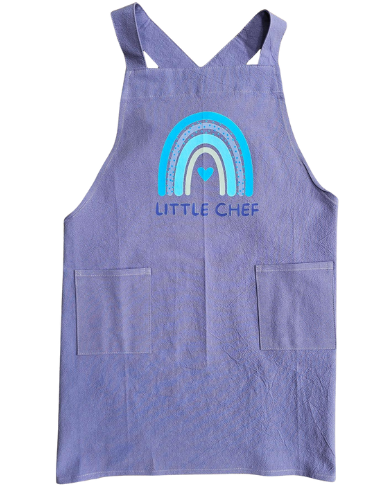 Child's Apron Purple Cotton Cross Back Rainbows Little Chef