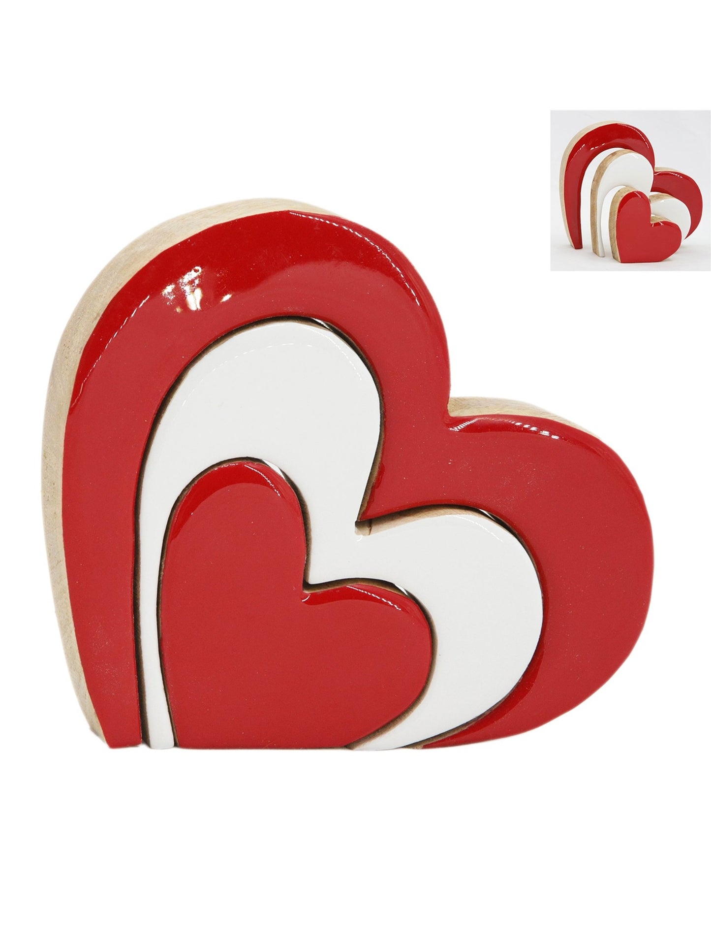 Heart Red/White Puzzle Block Valentine 6.7" Wooden Wai61544