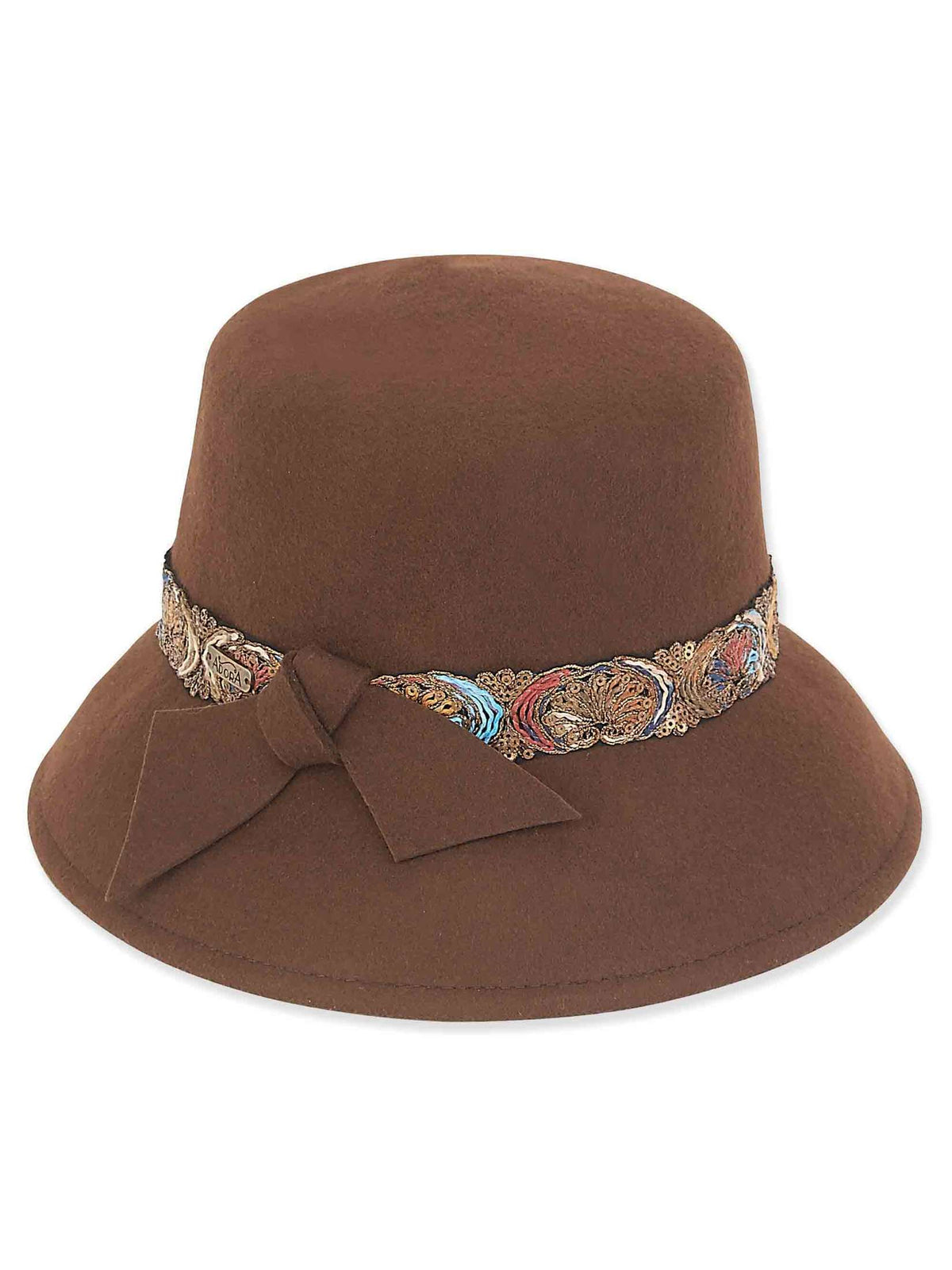 Sun n Sand-Hat Brown Wool Felt Cloche 3" Brim Women's-AD980D