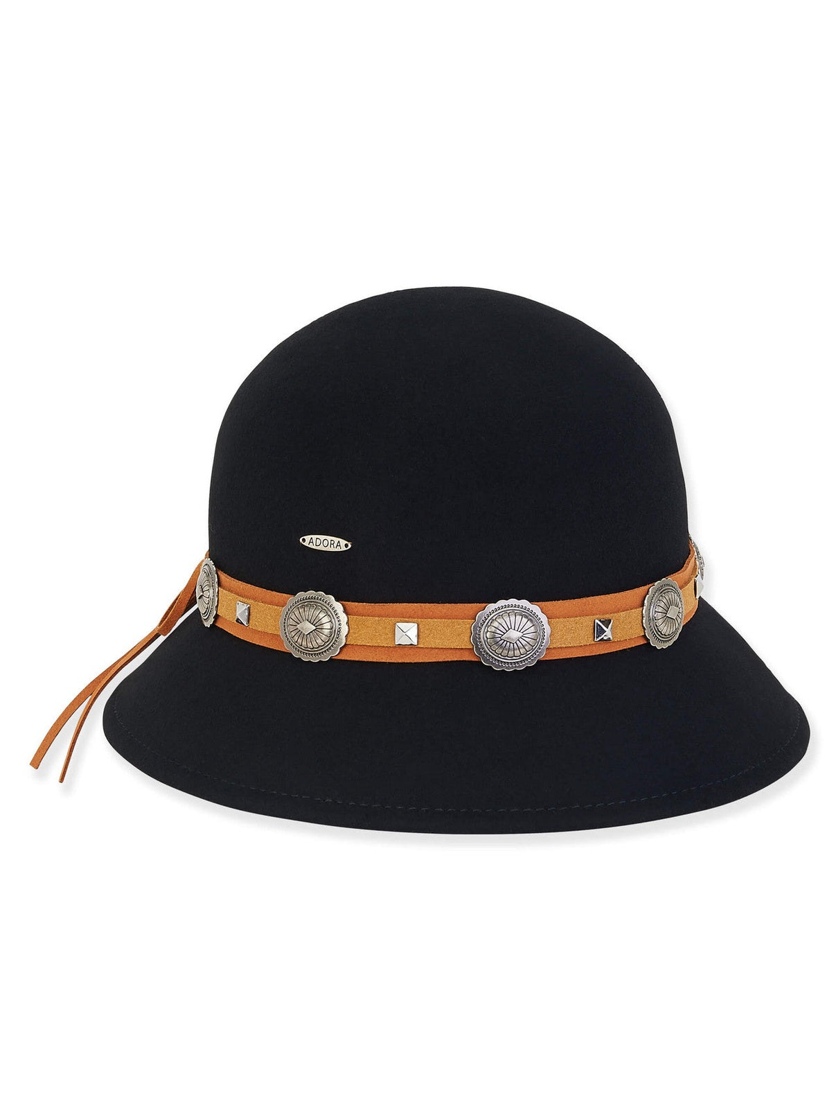 Hat - Black-Brown Leather Head Band-Women's-Ad1420B