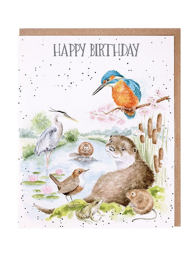Card Aoc209 The Riverbank Happy Birthday Creek Animals
