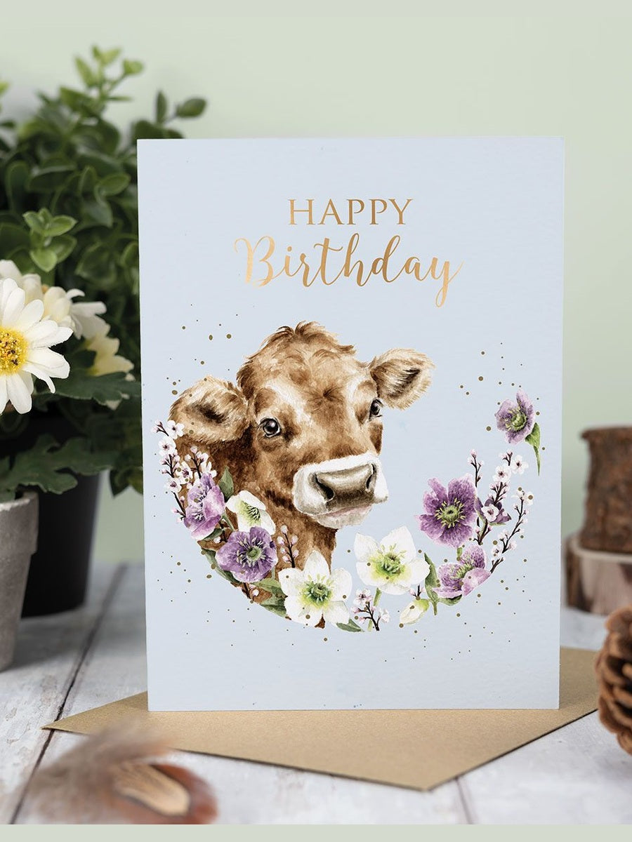 Card AOC228 Blooming Birthday Cow