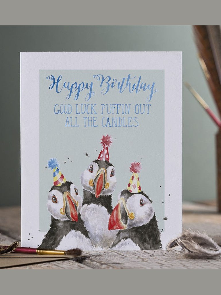 Card Apac011 Birthday Candles-Puffin Birds