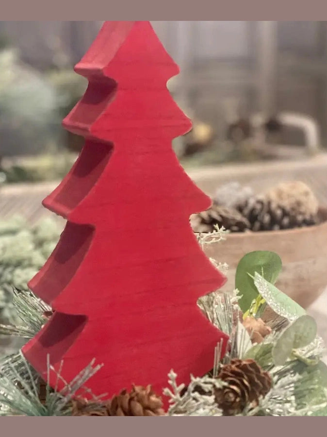 Christmas Chunky Tree Red Wash 8" Wooden Cutout Fr-3711