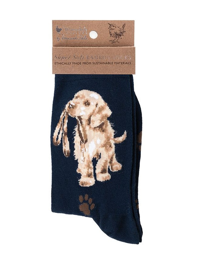 Women's Bamboo Socks - SOCK020 - Hopeful Dog - Black