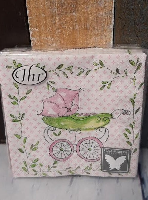 Napkins - Baby Shower Pink Baby Carriage for Girl 