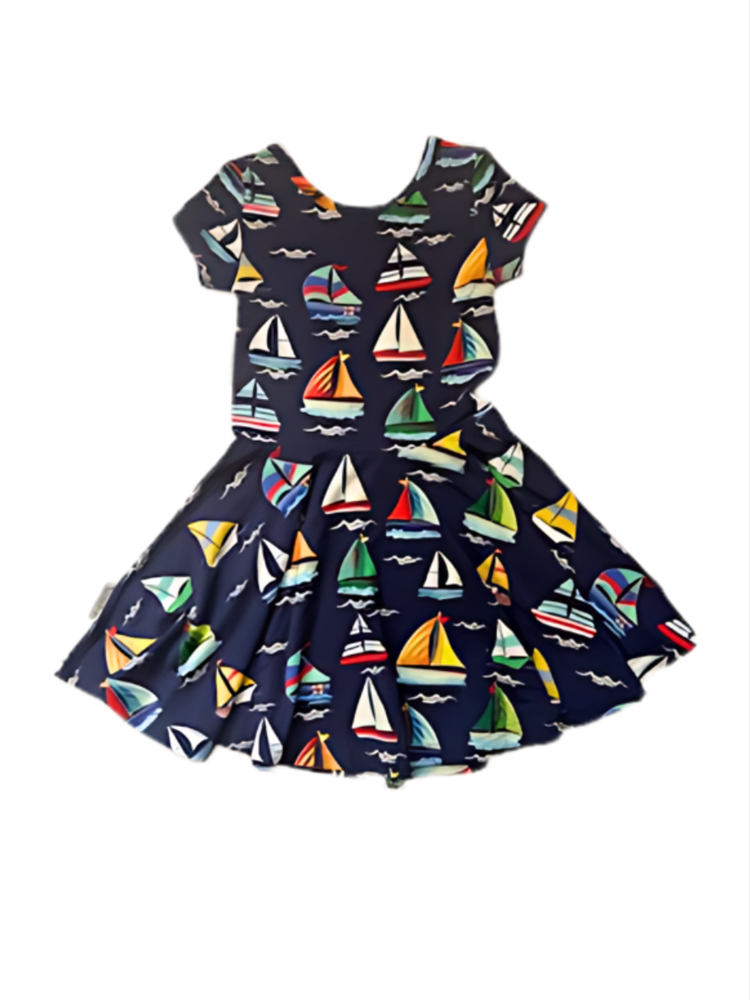 Twirling Dress Happy Sailing Soft Bamboo Navy with colors Toddler