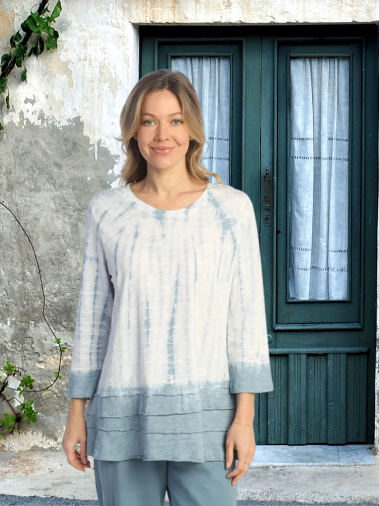 M66-2005 Storm Blue/White Tie Dye Print Layered Tunic Women's