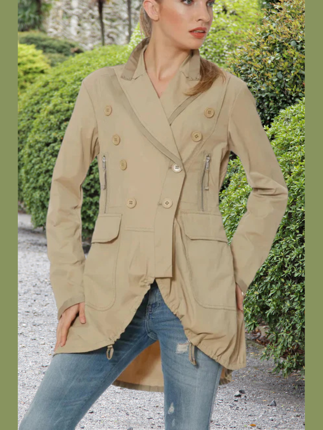 Rain Jacket Double Breast3/4 Length With Belt Khaki Amber Women's
