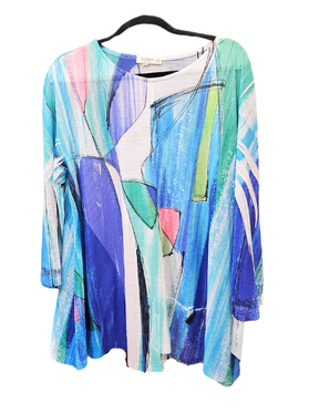 BU2-1916 Women's top Blue Bulgari Tunic with Mesh Contrast and Pocket