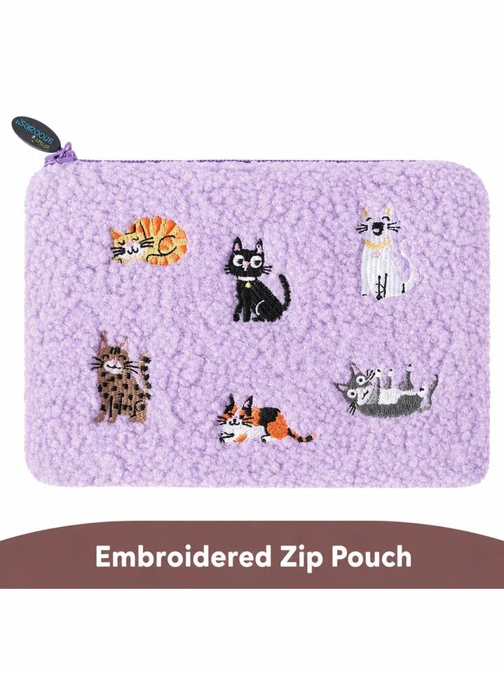 Stashies Lavender Cats Emboidered Zippered Cosmetic Pouch Women's 