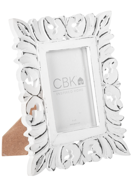 Picture Frame Distressed Carved White Scroll 4x6" Cb184987