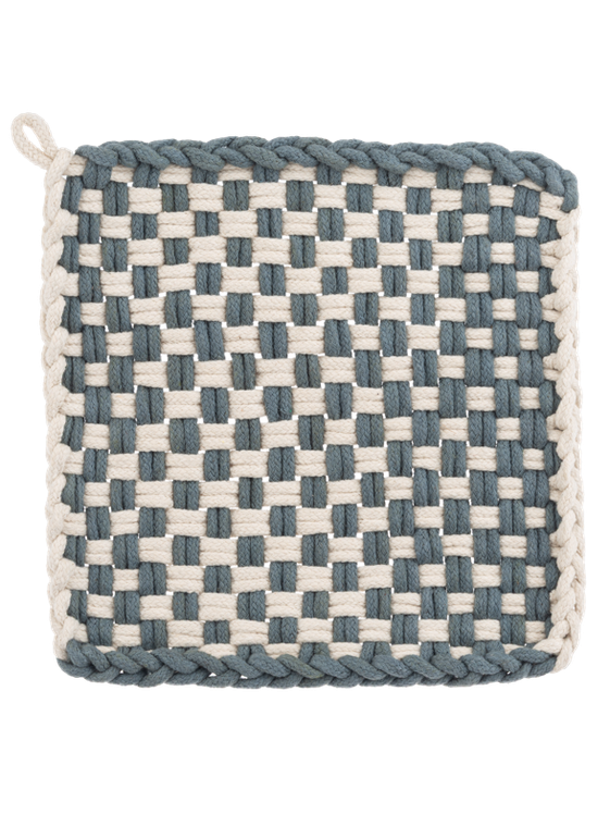 Pot Holder Grey/Natural Cotton Crochet 8x8" cb199389
