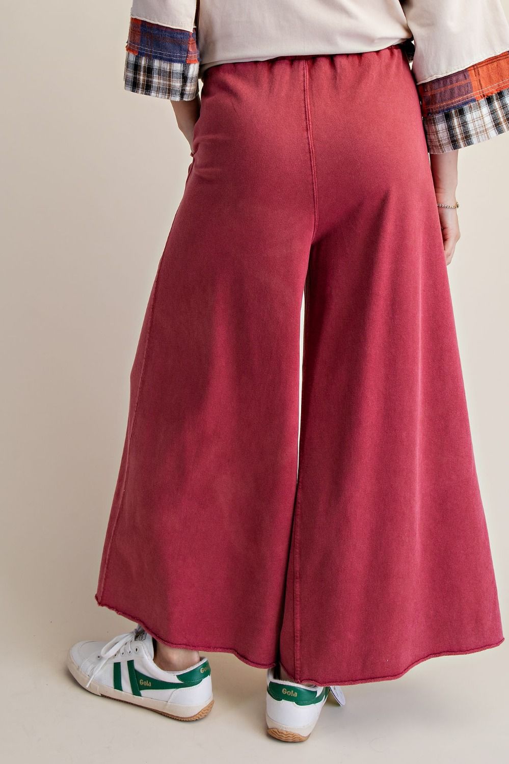 Pants Boho Red Terry Knit Draw String Wide Leg 2 Pocket Women's Eb40128BR