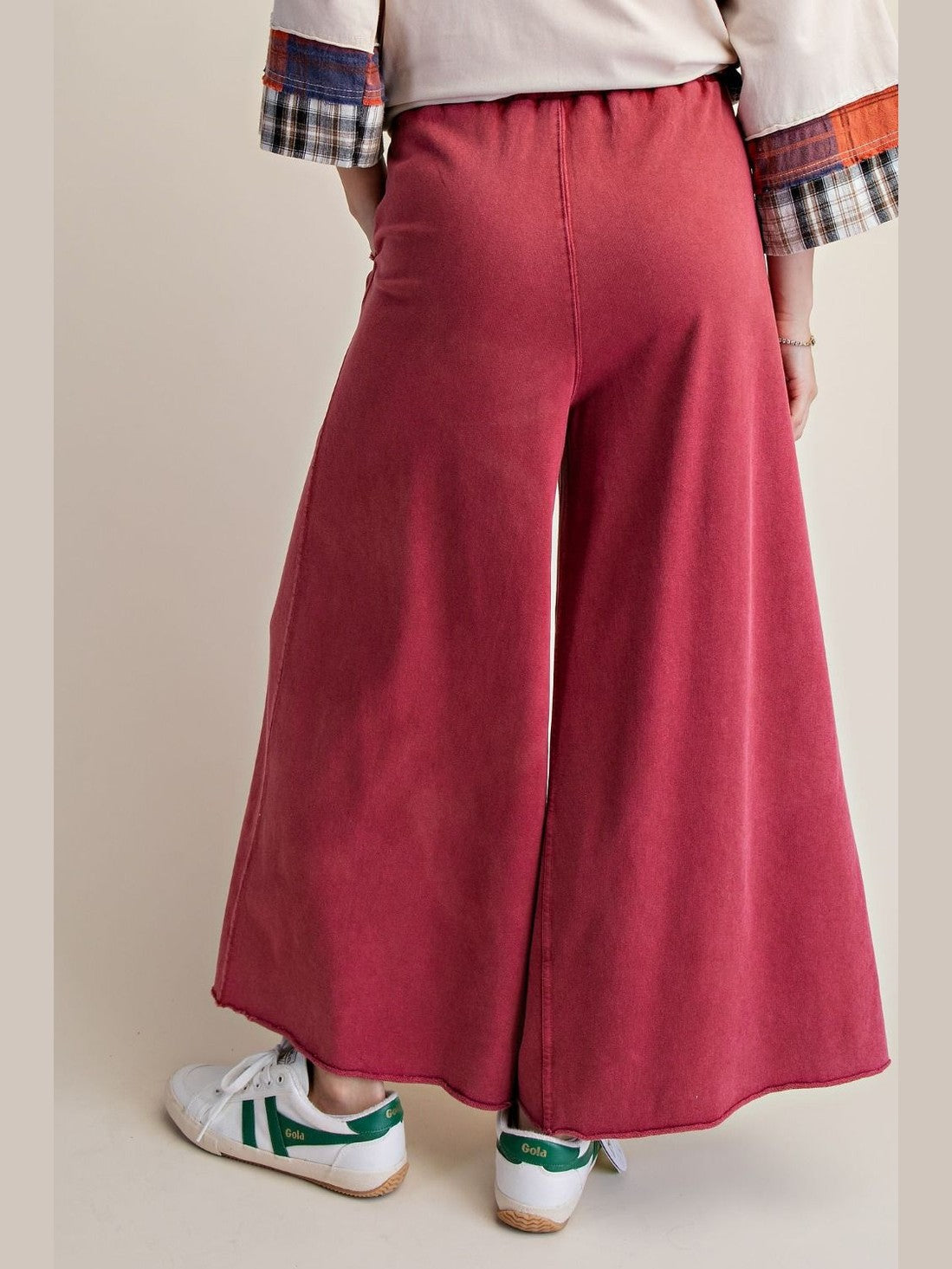 Pants Boho Red Terry Knit Draw String Wide Leg 2 Pocket Women's Eb40128BR