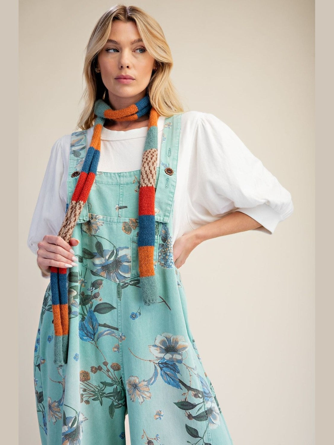 Overalls Mint Blue Flower Print Women's EB56886MB