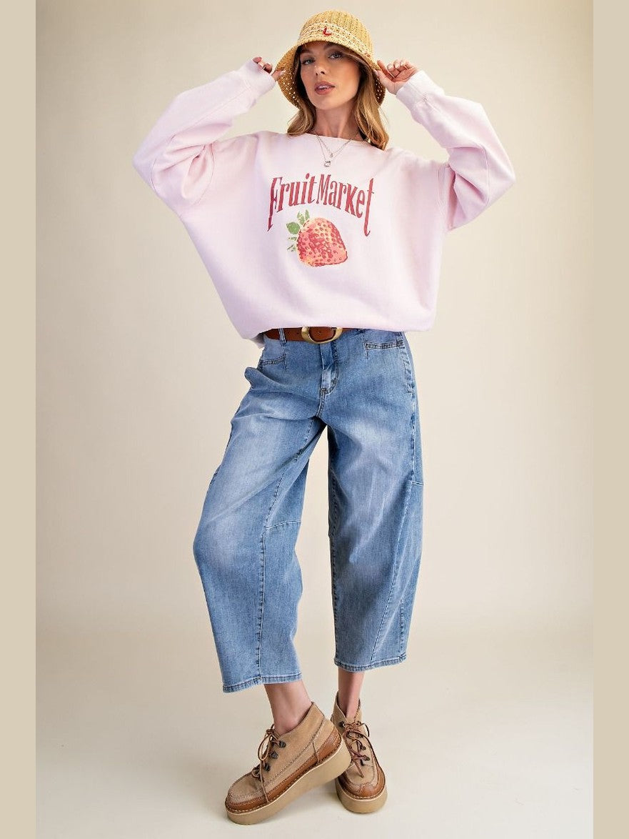 Top Pullover Strawberry Milk Pink Fruit Market Long Sleeve Women's ET28475