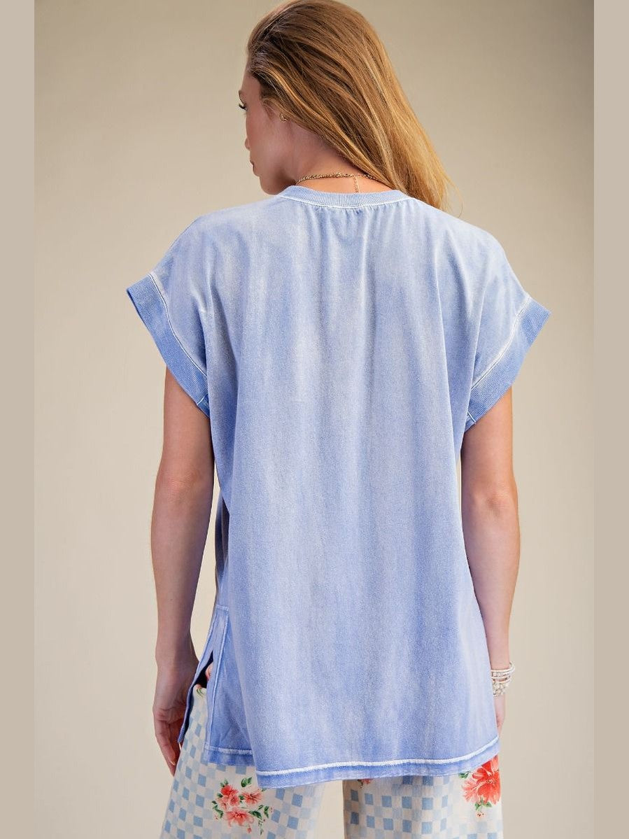 Top Pullover Peri Blue Side Slit Jersey Boxy Women's ET28945