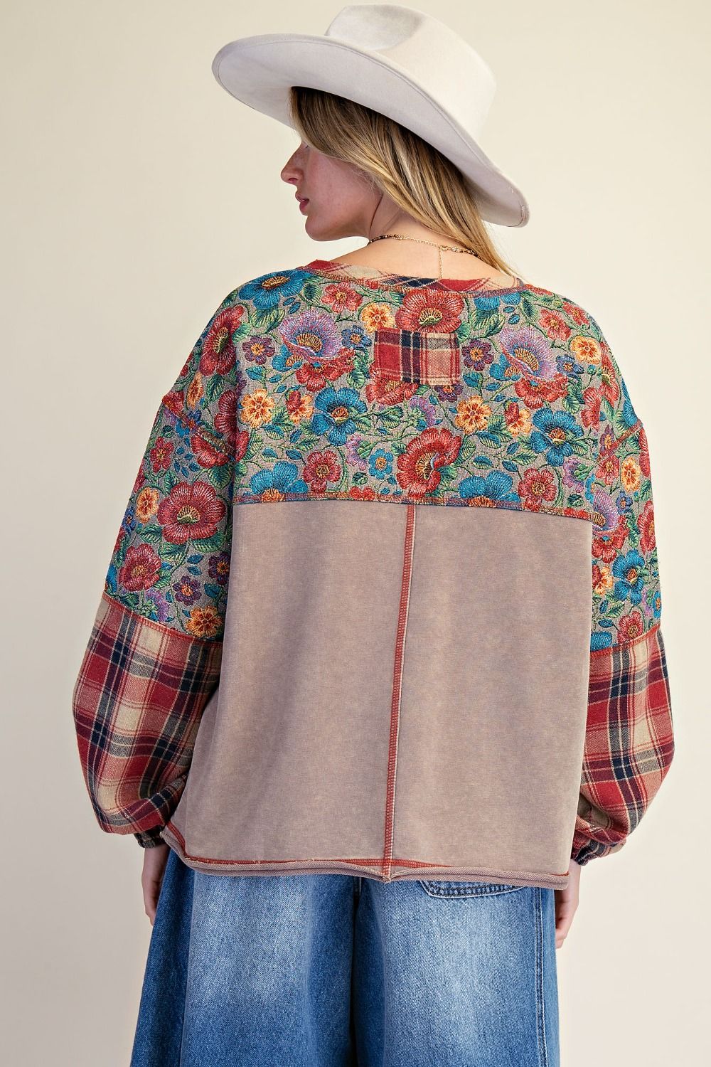 Top Pullover Floral Mushroom Oversized Long Sleeve Women's ET29938