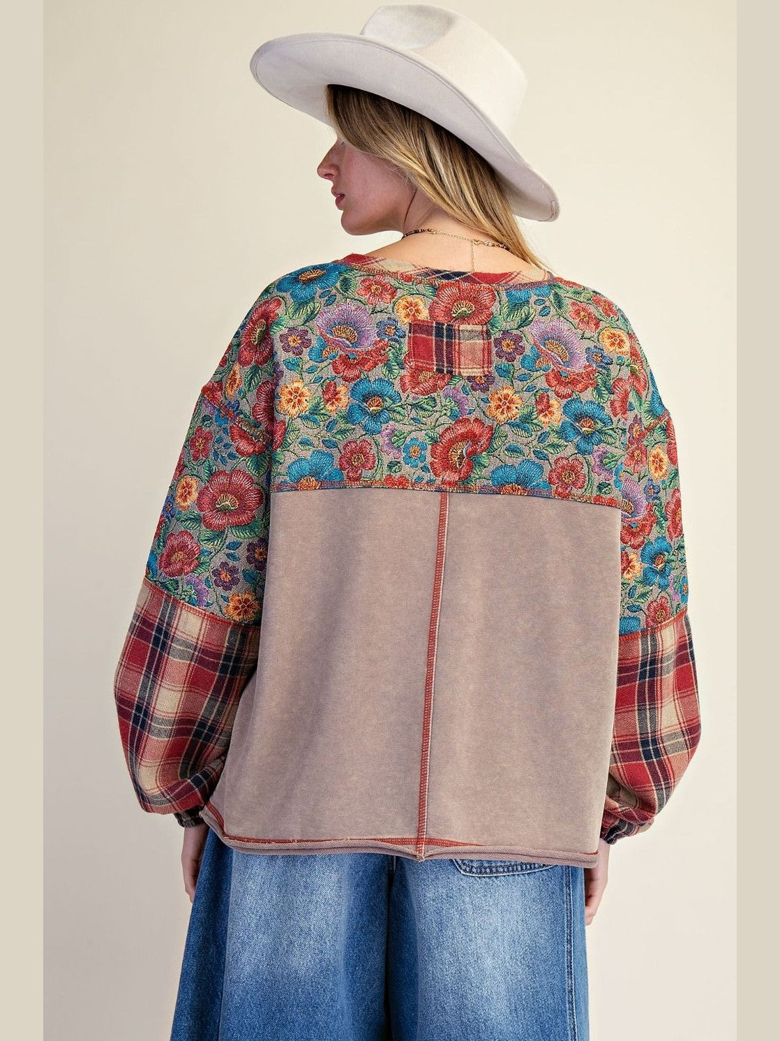 Top Pullover Floral Mushroom Oversized Long Sleeve Women's ET29938