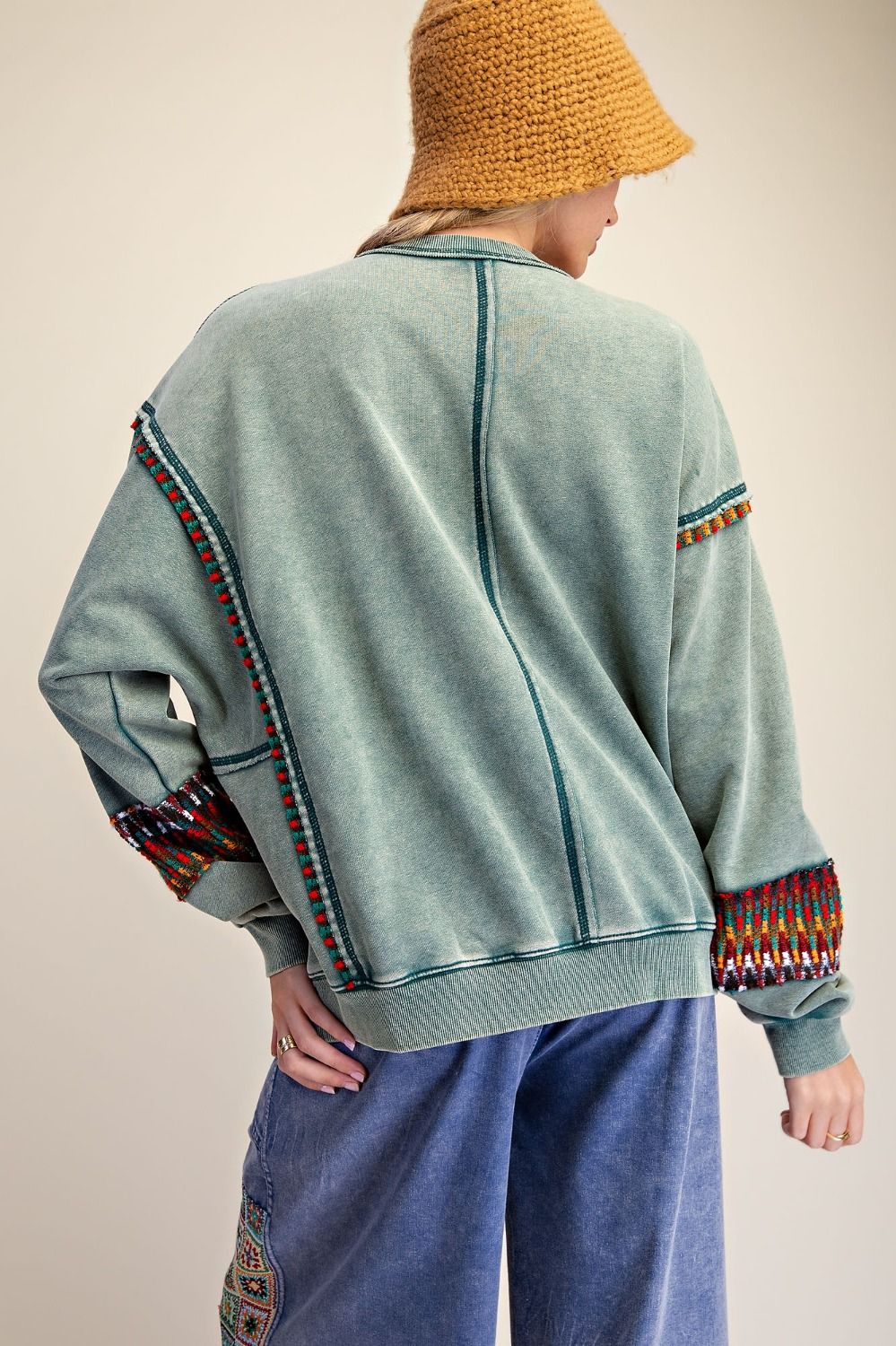 Top Pullover Terry Oversized Mineral Washed Pine Green Women's ET72154PG