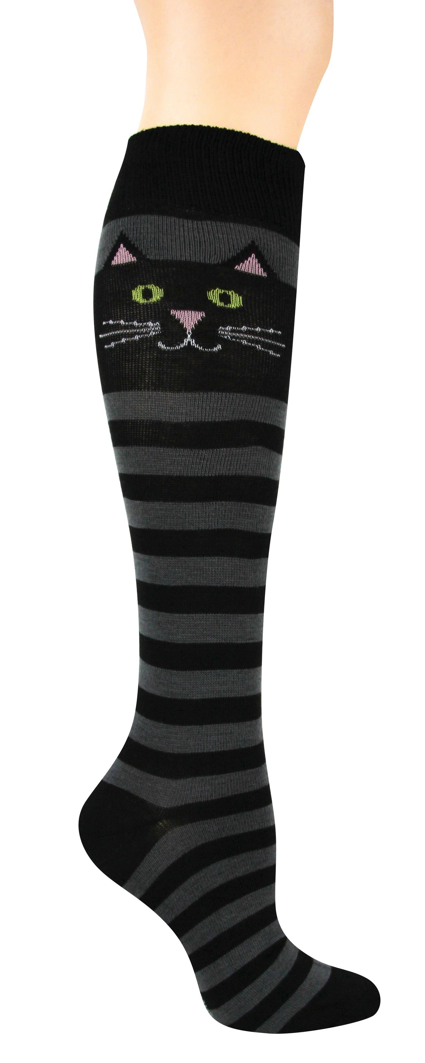 Women's Sock Knee High Black Cat Stripe 135Kh