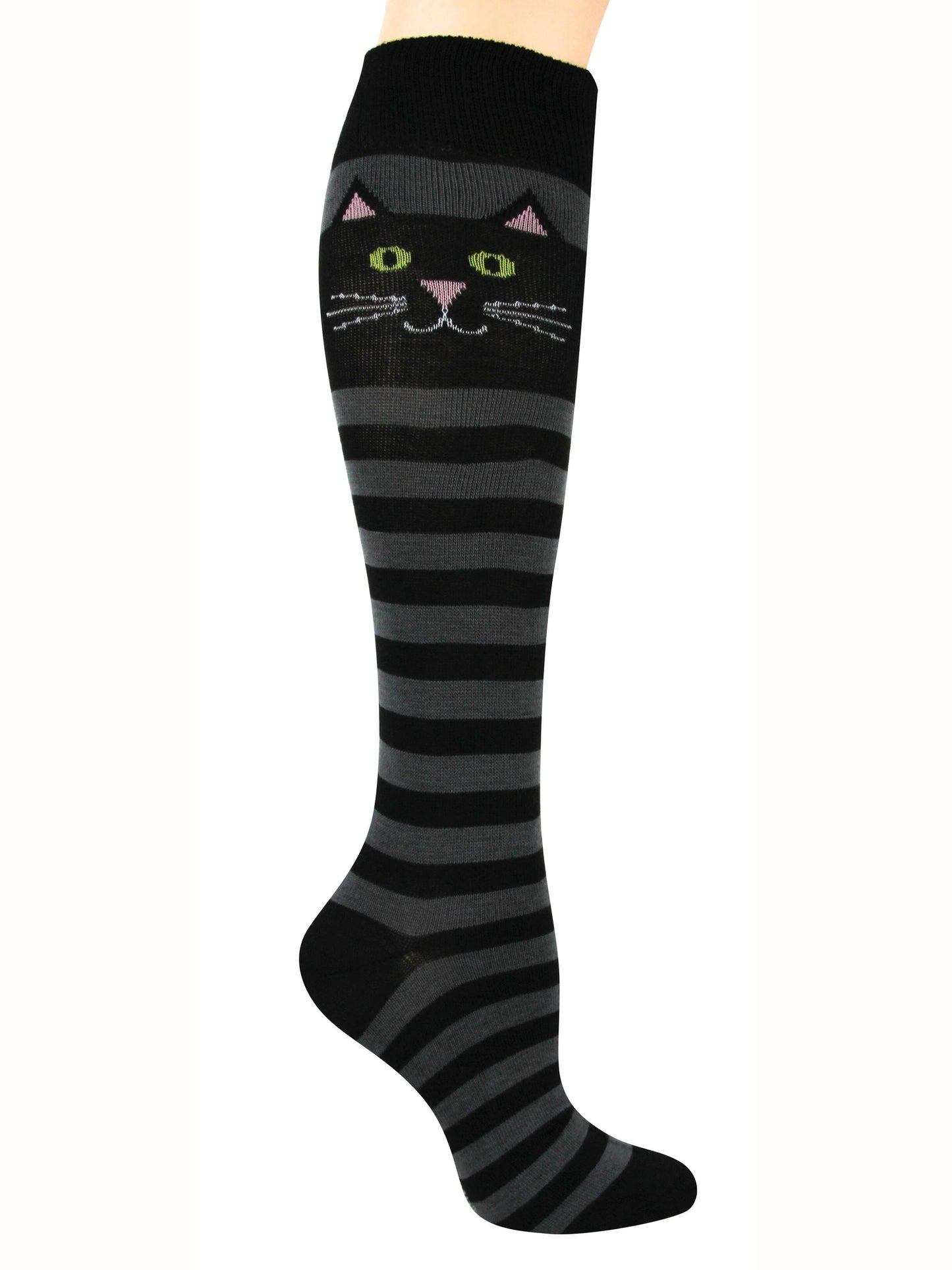 Women's Sock Knee High Black Cat Stripe 135Kh