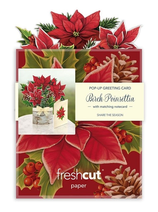 lower's Boutique Paper Cards Pop Up 6"Mini Birch Poinsettia 7418