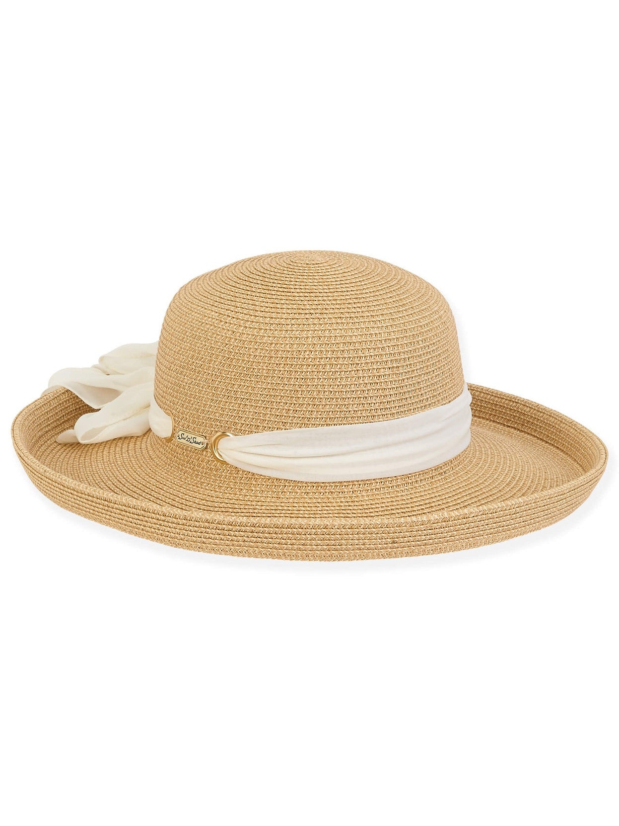 Hat Tan/White Paper Braid Upbrim Adjustable 4" Brim Women's-Hh2942B