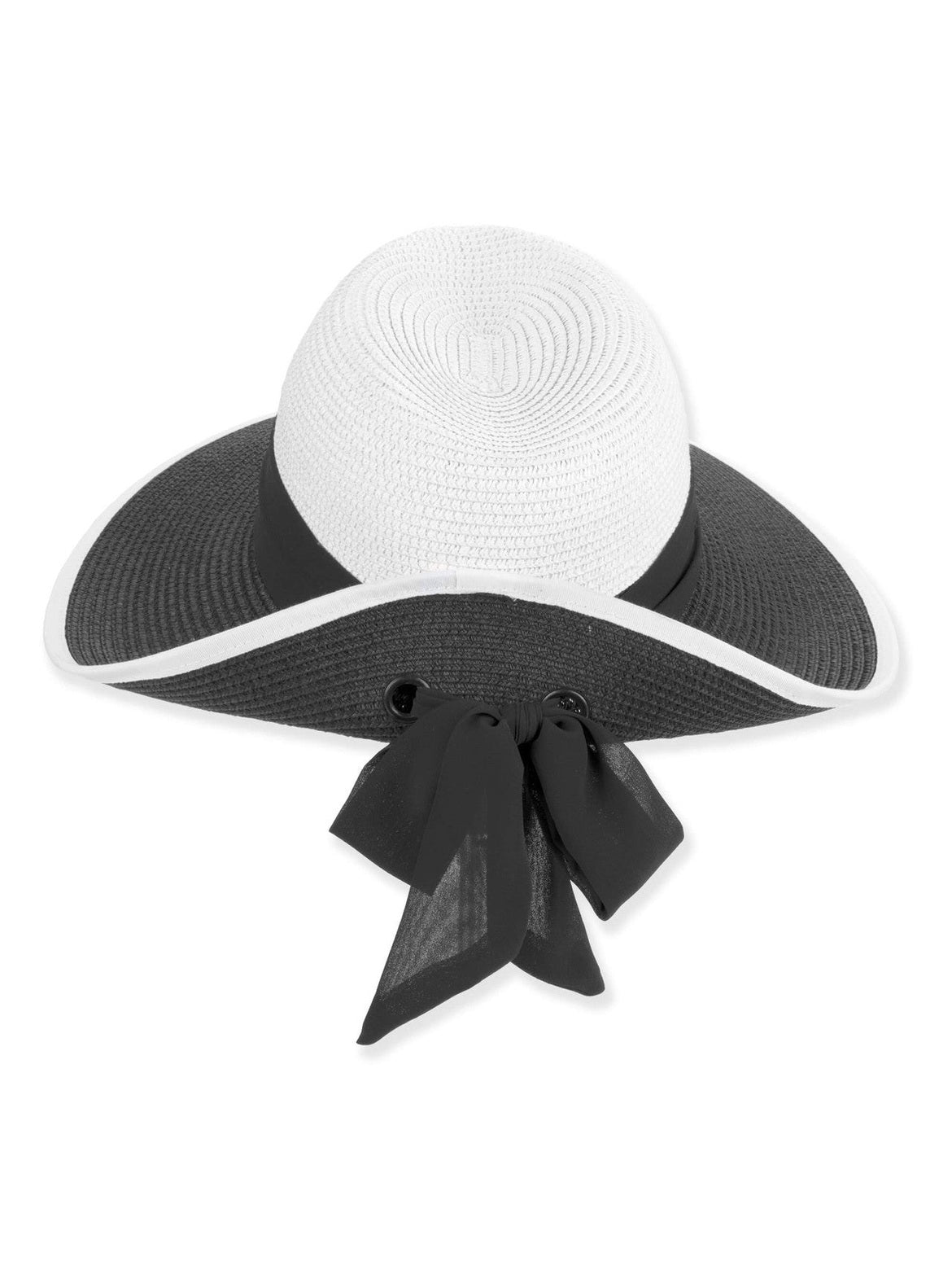 Hat Black/White Paper Braid Turn Up Adjustable 3.5" Brim Women's-Hh3479B