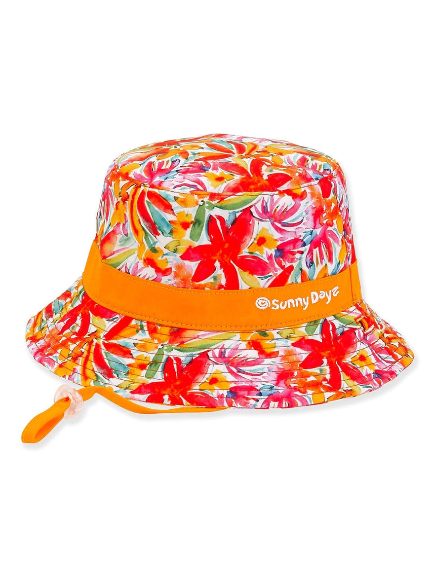Hat - Reversible-Orange Floral-Poly Cotton Bucket- Children -Hk375