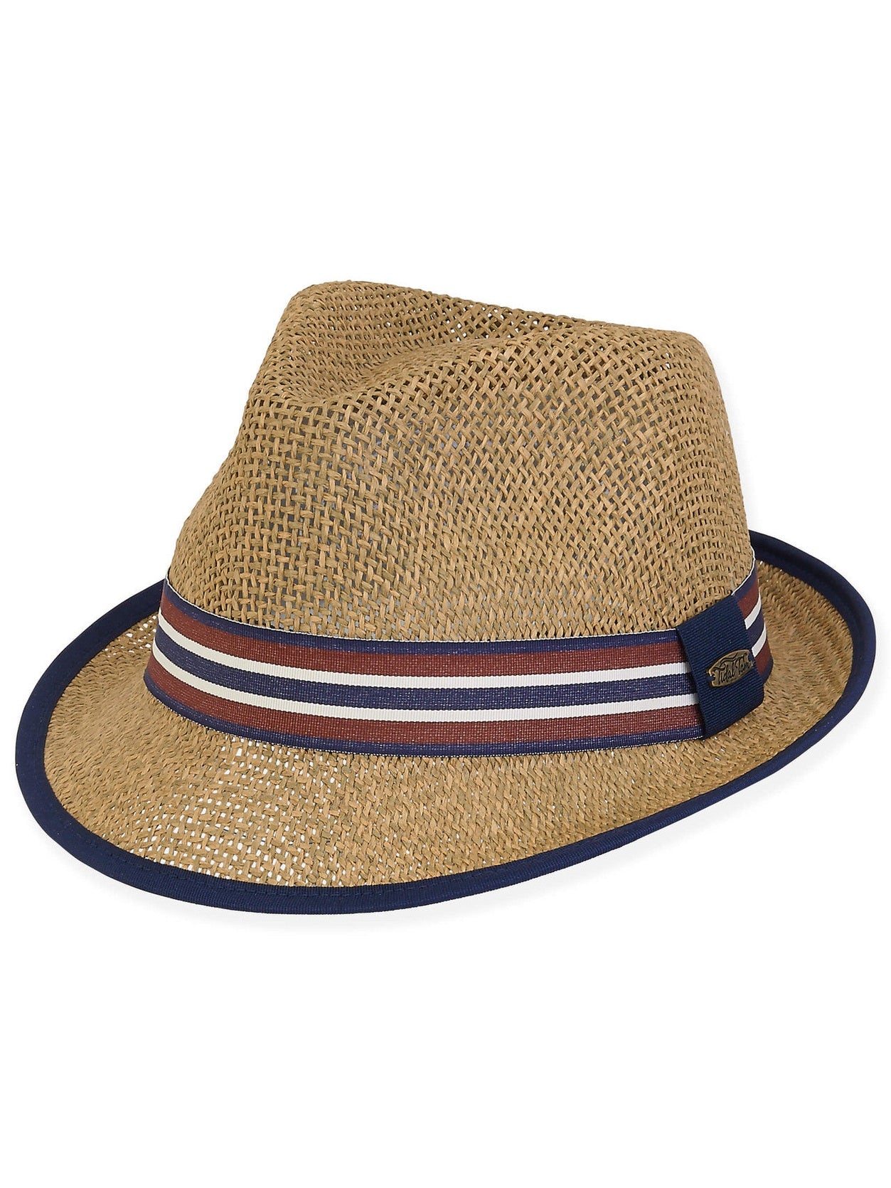 Hat Straw Blue/Red Trim 2"Brim Women's Htt1128