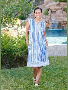 Sun Dress - 100% Cotton Confortable - White / Denim -Women - 24701