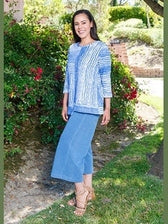 Top - Pullover Cotton Slub Jersey - 3/4 Sleeve - White / MoonLight -Womens - 24309