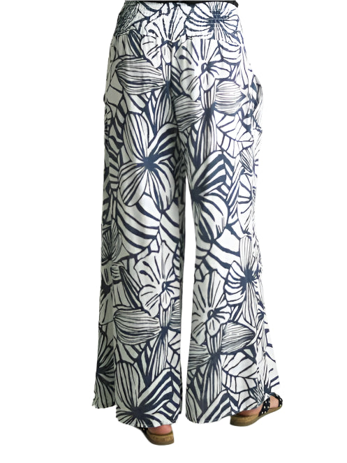 Pants Tempo Palazzo Blue/White Floral Linen Women's 1174a