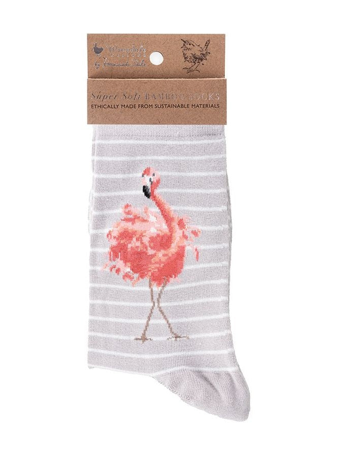 Women's Bamboo Socks - SOCK015 - Pretty in Pink Flamingo