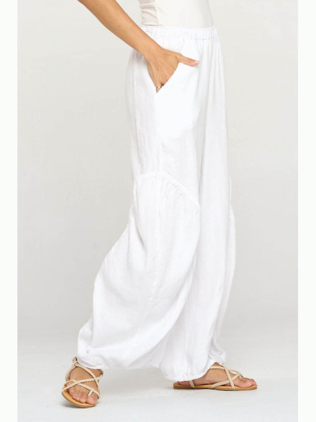 Pants Fringed Wide Leg 2 Pocket White Women's Lp177