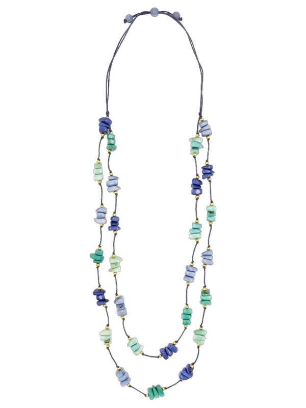 Necklace Blue/Green Blocks 2Layer Lc259-AZ-COMBO