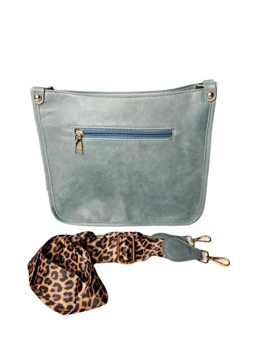 Bucket Bag Crossbody - Guitar Strap - Faux Leather - Women's - 11w x 9.25 Blue/Green