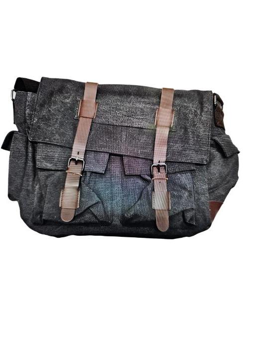 Shoulder Messenger Bag - Canvas & Leather - Blue