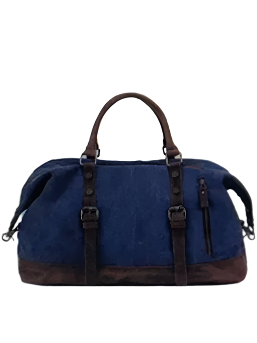 Canvas & Leather Messenger Shoulder Bag - Blue