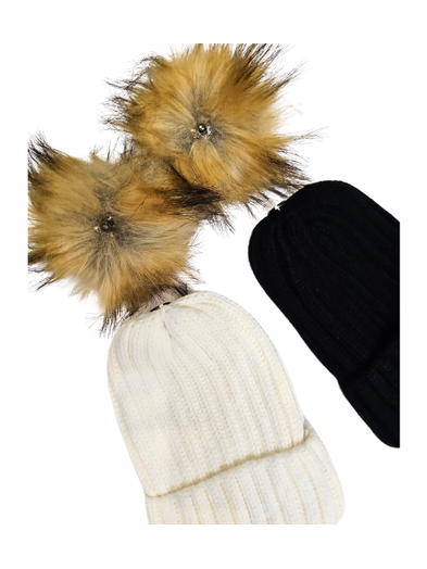 Hat with detachable Pom-Pom Black Or White RTTHWPP