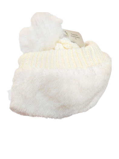 Hat Children's Beanie with Pom Pom Fleece lined White Black or Grey